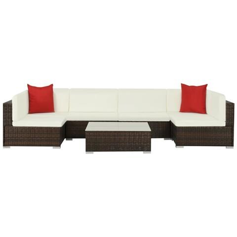 Lusso Casadino -  Set Divani Da Giardino 7 Pz Con Cuscini In Polyrattan Marrone - Foto 2