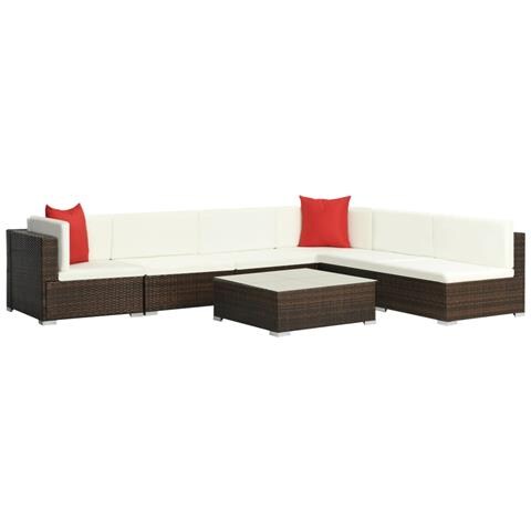 Lusso Casadino -  Set Divani Da Giardino 7 Pz Con Cuscini In Polyrattan Marrone - Foto 1