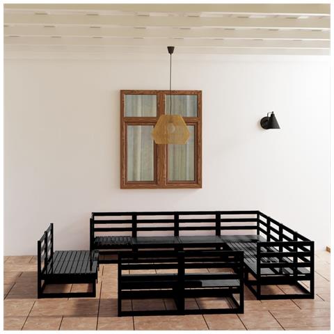 Set Divani Da Giardino 11 Pz Nero In Legno Massello Di Pino - Foto 8