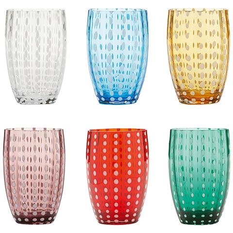 Zafferano Perle Bicchiere Colori Misti 2 - Vetro Colorato Soffiato A Bocca, 32 Cl, Lavorato A Mano - Set 6 Tumblers Artigianali Per Acqua O Cocktail - Foto 1