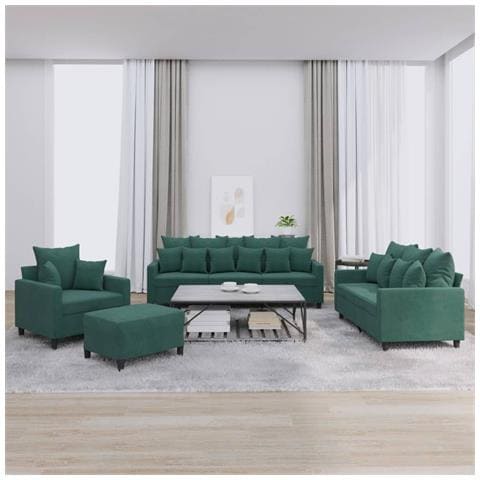 Set di Divani 4 pz con Cuscini Verde scuro in Velluto - Foto 2
