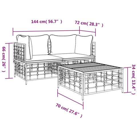 Set Divani da Giardino 3 pz con Cuscini Antracite in Polyrattan - Foto 8