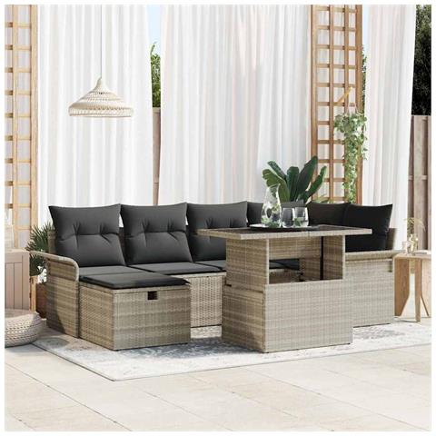 Set Divano da Giardino 7 Pezzi con Cuscini Grigio Chiaro e Polyrattan, Divano da Giardino 2 Posti con Ripostiglio e Cuscini - Foto 2