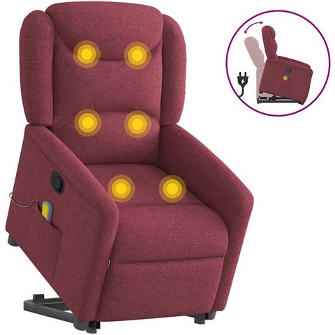 Poltrona Alzapersona Massaggio Reclinabile Rosso Vino Tessuto - Foto 1