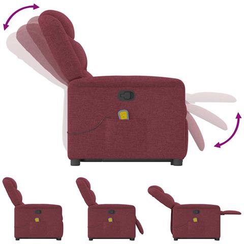 Poltrona Alzapersona Massaggio Reclinabile Rosso Vino Tessuto - Foto 9