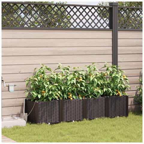 Vasi da Giardino con Sistema di Irrigazione 4 pz Marrone - Foto 2