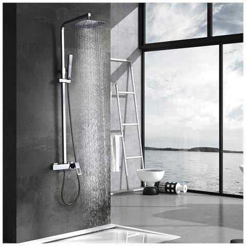 Imex Set Doccia Miscelatore Monocomando Cromata Acciaio Inox S304 E Ottone Asta Estensibile Soffione Extrapiatto 20x20 Cm Anticalcare Cartuccia Ceramica Ø35mm Tubo 15 M Modello Imex-bdc032 - Foto 1