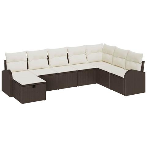 Set Divano da Giardino con cuscino 8 pcs Marrone Poly Rattan - Foto 1