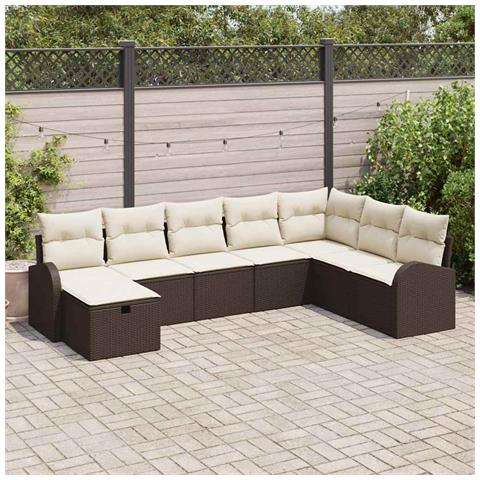 Set Divano da Giardino con cuscino 8 pcs Marrone Poly Rattan - Foto 2
