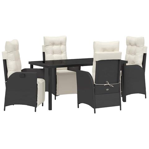 Set da Pranzo per Giardino 5 pcs Nero Poly Rattan - Foto 1