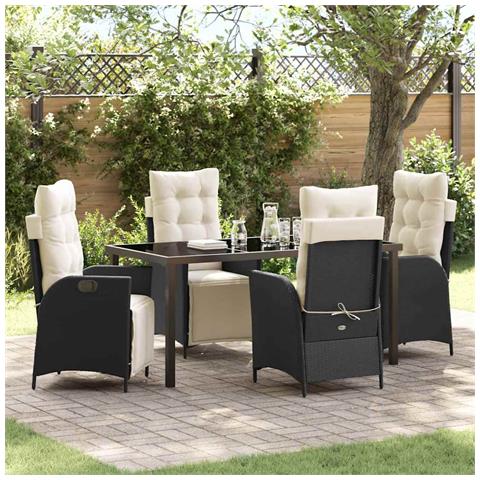 Set da Pranzo per Giardino 5 pcs Nero Poly Rattan - Foto 2