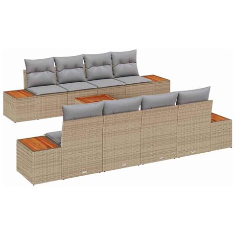 Set Divano da Giardino con cuscino 9 pcs Beige Poly Rattan - Foto 1