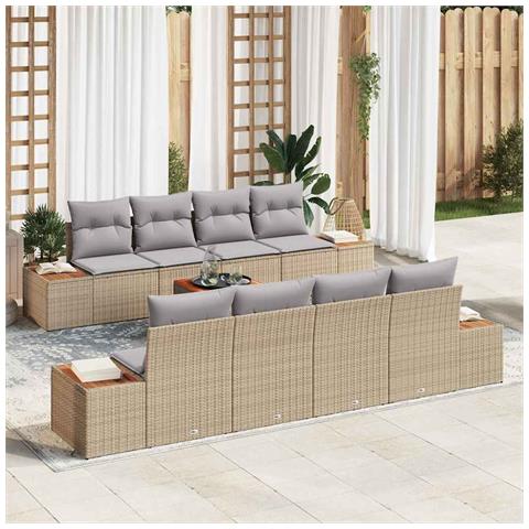 Set Divano da Giardino con cuscino 9 pcs Beige Poly Rattan - Foto 2