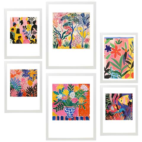 Set Di 6 Stampe Pittura Decorativa Colori E Forme Di Matisse Incorniciata Con Illustrazioni Di Design Per La Decorazione Murale A3 & A4 Cornice Bianca - Foto 1
