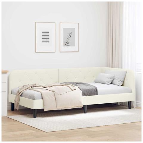 Cornice del letto ad angolo Crema 100 x 200 cm Velluto - Foto 2