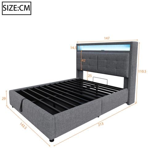 Letto Moderno In Lino Con Design Chevron E Led - Foto 2