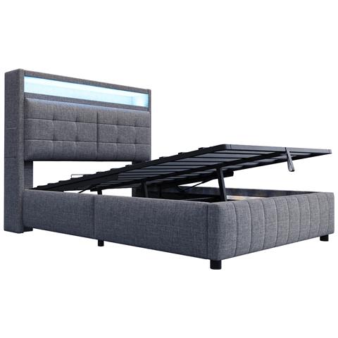 Letto Moderno In Lino Con Design Chevron E Led - Foto 3