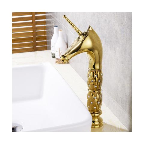 Rubinetto per lavabo da bagno, Blackswan, tipo M277 Unicorn, modello alto oro, misura 34,4 cm - Foto 2