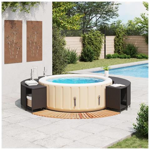 Bordo per Spa Nero in Polyrattan e Legno Massello di Acacia - Foto 2