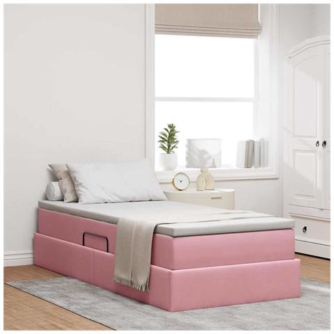 Letto con contenitore e materasso Rosa 90 x 190 cm Velluto - Foto 2