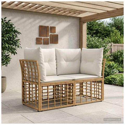 Loveseat da esterno 2 pcs Naturale e Bianco Crema polyrattan - Foto 2