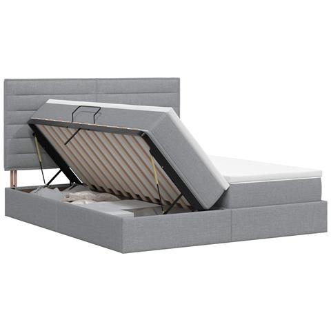 Letto con Contenitore Grigio Chiaro 200 x 200 cm Tessuto - Foto 1