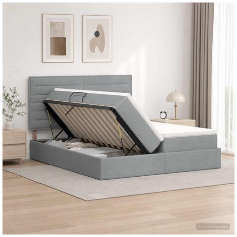 Letto con Contenitore Grigio Chiaro 200 x 200 cm Tessuto - Foto 2