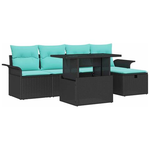 Set Divano da Giardino 6 pz Nero polyrattan - Foto 1