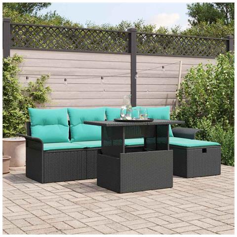 Set Divano da Giardino 6 pz Nero polyrattan - Foto 10