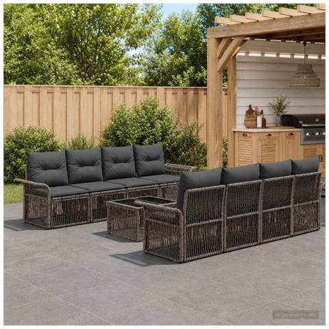 Set Divano da Giardino 9 pz Grigio polyrattan - Foto 2