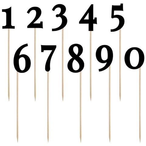 Partydeco - 10 Decorazioni Per Torta Numeri Neri Su Bastoncino 26 Cm - Foto 1