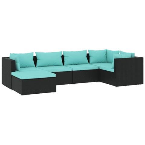 Set Salotto Da Giardino 6 Pz Con Cuscini In Polyrattan Nero - Foto 1
