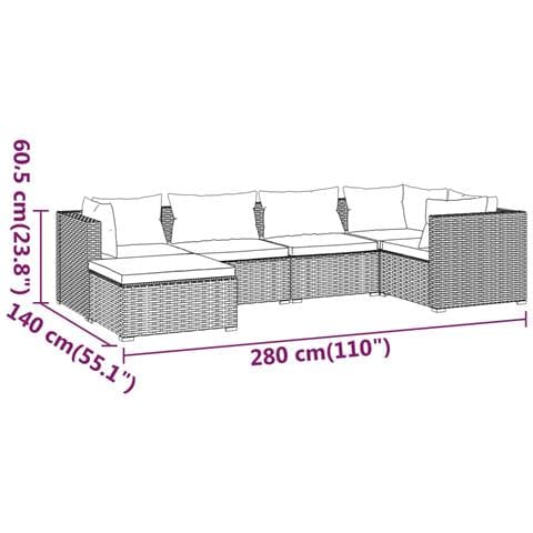 Set Salotto Da Giardino 6 Pz Con Cuscini In Polyrattan Nero - Foto 9