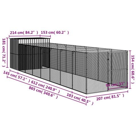 Casetta Cani Con Corsa Antracite 214x865x181 Cm Acciaio Zincato - Foto 8