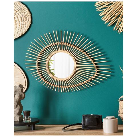 Specchio Da Parete Legno Di Bambù Naturale 63 X 45 Bario - Foto 1