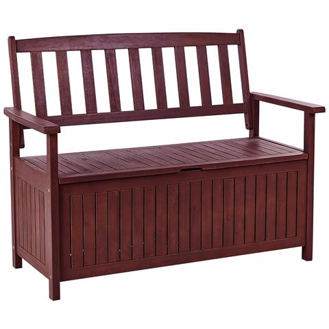 Panca Da Giardino Legno Di Acacia Rosso Mogano Con Vano Contenitore E Cuscino Rosso 120 Cm Sovana - Foto 8