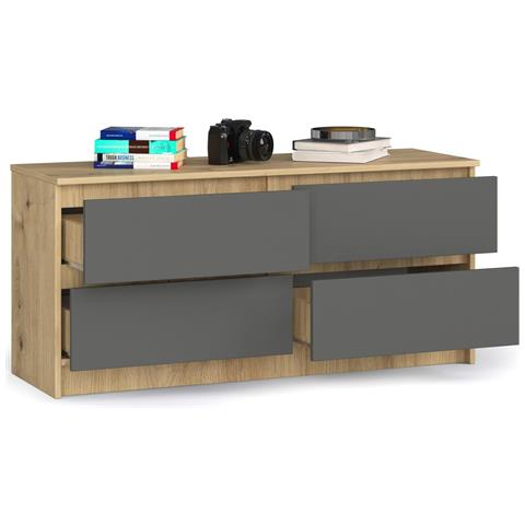 Cassettiera K120, 4 cassetti, 120x40x55 cm, Colore Quarcia Artisan e Grigia Grafite - Foto 2