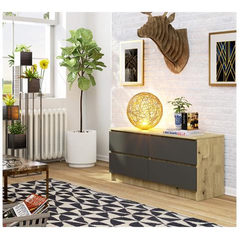 Cassettiera K120, 4 cassetti, 120x40x55 cm, Colore Quarcia Artisan e Grigia Grafite - Foto 4