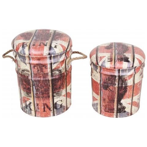 Pouf Contenitori Da Interno Con Decorazione Bandiera Inglese Set 2 Pezzi - Foto 2