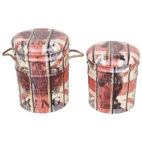 Pouf Contenitori Da Interno Con Decorazione Bandiera Inglese Set 2 Pezzi - Foto 1
