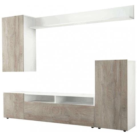 Parete Attrezzata Grande Effetto Marmo Da Soggiorno 210x36,5x170 Cm In Legno Nobilitato Bilaminato Brooklyn - Lightgrey - Foto 1