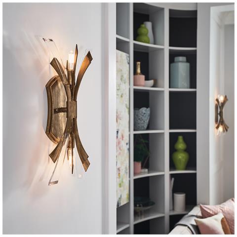 Applique Industrial Nordico Vida Acciaio Oro Brunito 2 Luci E14 - Foto 4