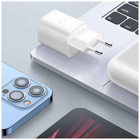Caricabatterie 2x Usb-c Gan 65w + 1x Usb 18w Carica Rapida Compatto, Bianco - Foto 2