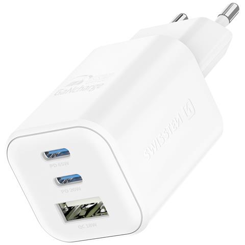 Caricabatterie 2x Usb-c Gan 65w + 1x Usb 18w Carica Rapida Compatto, Bianco - Foto 1