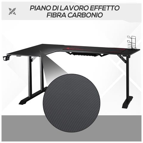 Scrivania Angolare Per Gaming E Ufficio Con Gancio Per Cuffie E Porta Tazza, 168x109x78cm, Nero - Foto 2