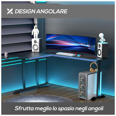 Scrivania Angolare Per Gaming E Ufficio Con Gancio Per Cuffie E Porta Tazza, 168x109x78cm, Nero - Foto 6