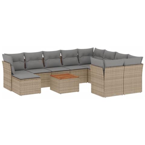 Set Divani da Giardino 11 pz con Cuscini Beige in Polyrattan - Foto 1