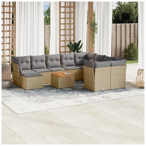 Set Divani da Giardino 11 pz con Cuscini Beige in Polyrattan - Foto 2