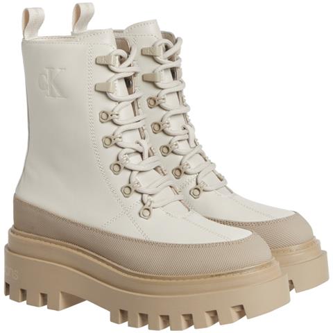 Flatform Lace Up Boot Stivaletti Pelle Scarpe Donna Beige Eu 40, Yw0yw01110 0f7 - Foto 2