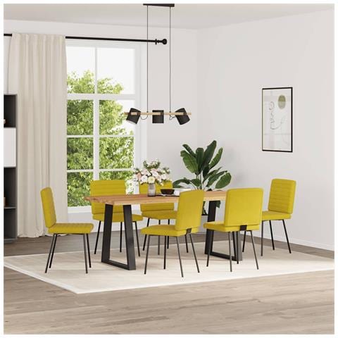 Sedie Da Pranzo 6 Pz Gialle In Velluto - Foto 2